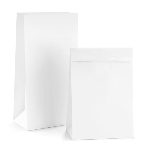BagDream White Paper Lunch Bags 12LB 7x4.5x13.75 Inches 100Pcs Recycled Kraft Paper Bags Bulk, Disposable, Large for Snack, Lunch, Sandwich, Burger, Baked Food, Craft, Packing - Image 1
