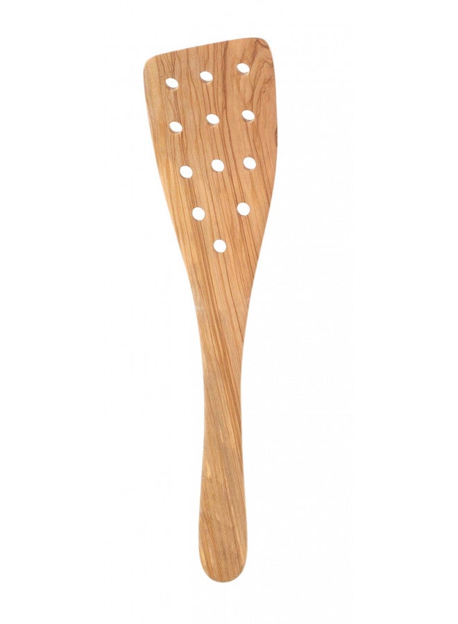 Eddingtons Eddington Italian Olive Wood Wide Pierced Spatula, Handcrafted in Europe, 12.5-Inches - Image 1