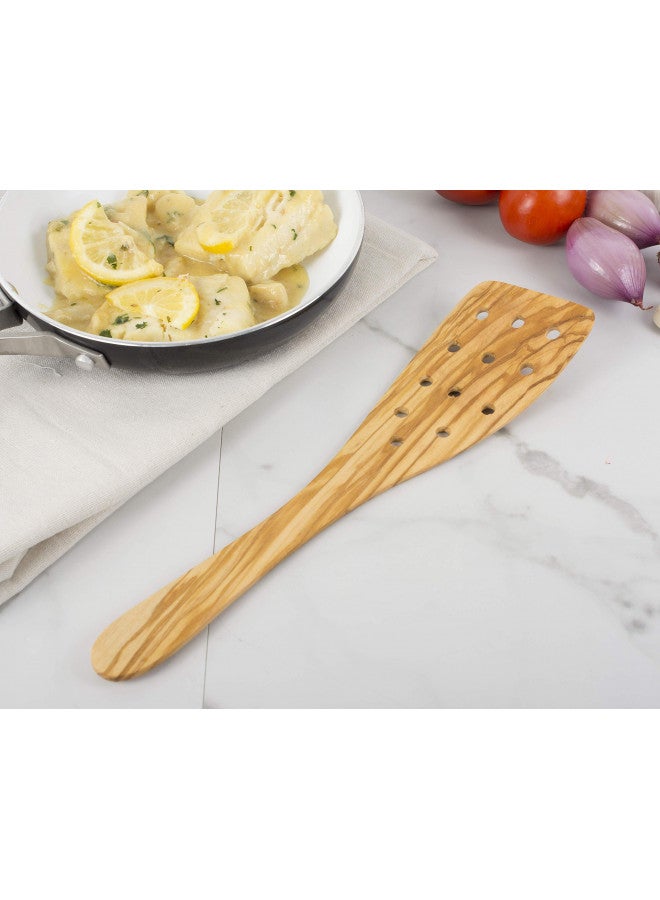 Eddingtons Eddington Italian Olive Wood Wide Pierced Spatula, Handcrafted in Europe, 12.5-Inches - Image 2