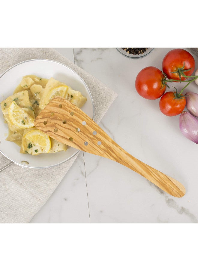 Eddingtons Eddington Italian Olive Wood Wide Pierced Spatula, Handcrafted in Europe, 12.5-Inches - Image 3