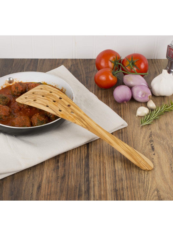Eddingtons Eddington Italian Olive Wood Wide Pierced Spatula, Handcrafted in Europe, 12.5-Inches - Image 4