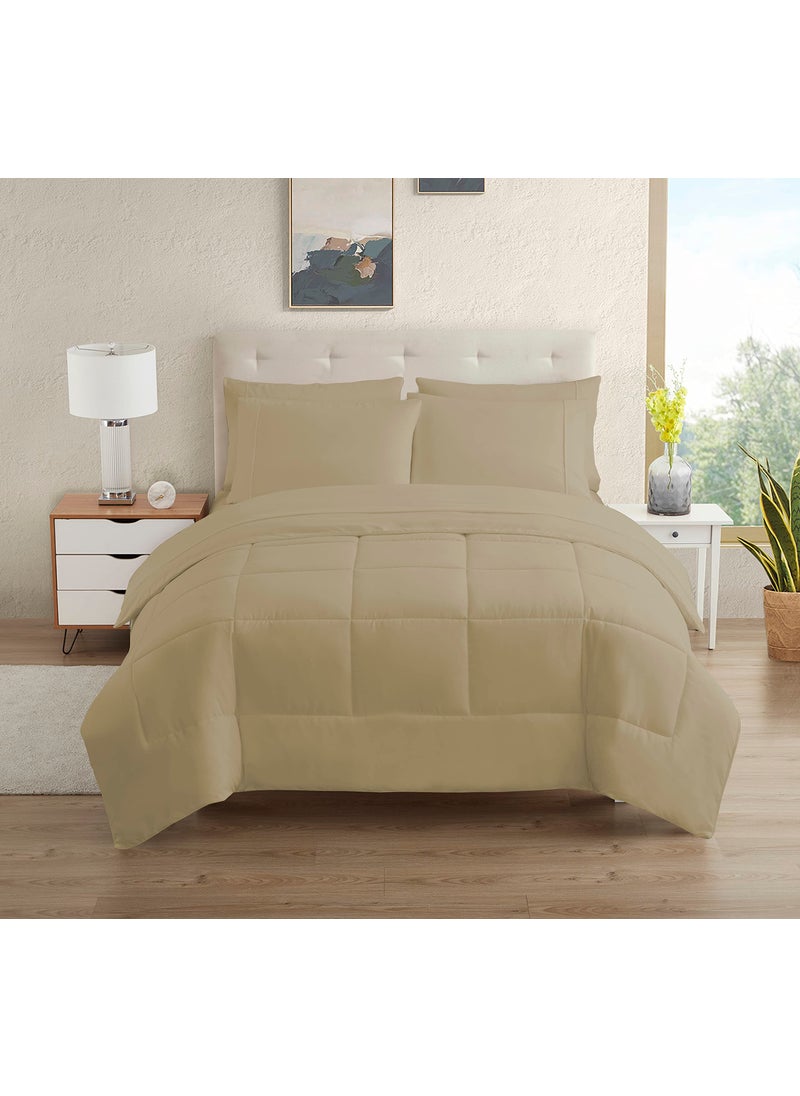 Sweet Home Collectio Dorm Room Essentials College Bedding Comforter Set 7 Piece Full Size Bed in a Bag for College Students Boys and Girls  Full  Taupe  - Image 1
