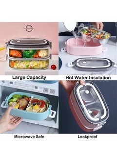 Arabest Stainless Steel Bento Box Adults Lunch Box, Leakproof Lunch Containers with 3 Compartments, 2 Layer Lunch Box for Kids/Adultstoddlers with Spoon and Fork, Bento Lunch Box with Lunch Bag, (Pink)  - Image 4