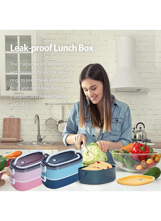 Arabest - Stainless Steel Bento Box Adults Lunch Box, Leakproof Lunch Containers with 3 Compartments, 2 Layer Lunch Box for Kids/Adultstoddlers with Spoon and Fork, Bento Lunch Box with Lunch Bag, (Pink) - Image 1