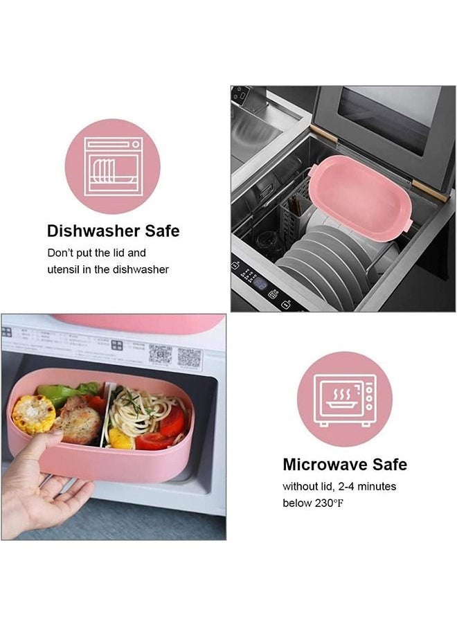 Arabest - Stainless Steel Bento Box Adults Lunch Box, Leakproof Lunch Containers with 3 Compartments, 2 Layer Lunch Box for Kids/Adultstoddlers with Spoon and Fork, Bento Lunch Box with Lunch Bag, (Pink) - Image 1