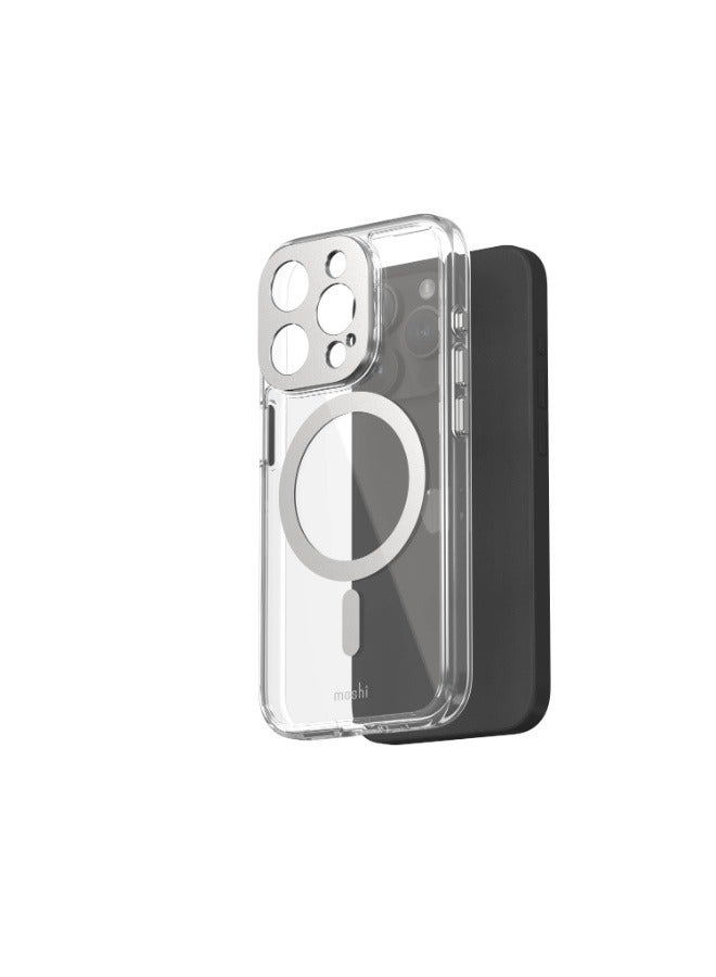 Moshi iGlaze Apple iPhone 15 Pro 2023 Case - Ultra Thin And Slim, Super Clear Back Cover, Shows Apple Logo, Drop Protection, Scratch Resistant, MagSafe Compatible Clear/Silver - Image 1