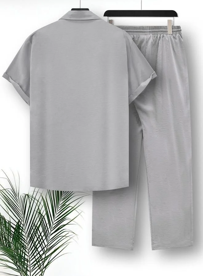 Take Two Men Plus Size Solid Casual Shirt and Pants Co-ord Set