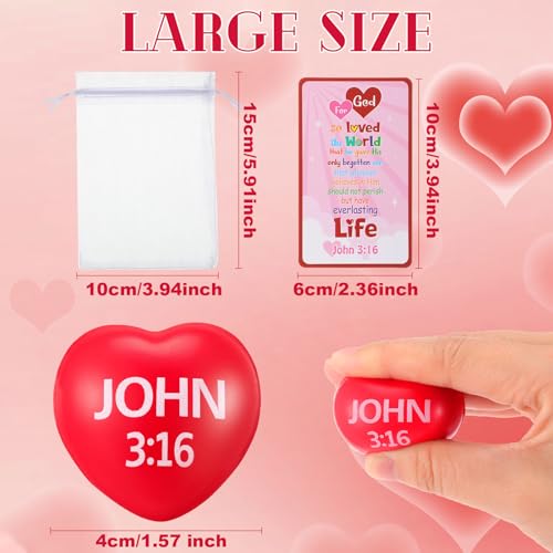 Zubebe 24 Sets Christian Easter Gifts for Kid Christian Heart Stress Ball with Religious Cards John 3 16 Squeeze Toys for Classroom Exchange Gift Jesus Catholic Church Party Favor - Image 5