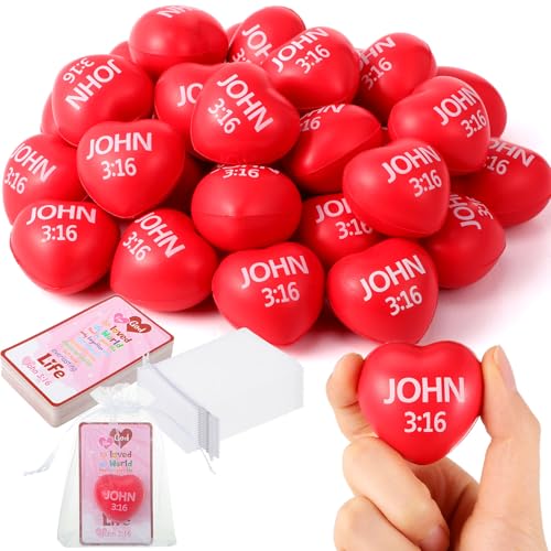 Zubebe 24 Sets Christian Easter Gifts for Kid Christian Heart Stress Ball with Religious Cards John 3 16 Squeeze Toys for Classroom Exchange Gift Jesus Catholic Church Party Favor - Image 1