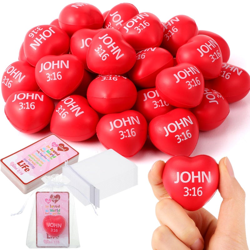 Zubebe 24 Sets Christian Easter Gifts for Kid Christian Heart Stress Ball with Religious Cards John 3 16 Squeeze Toys for Classroom Exchange Gift Jesus Catholic Church Party Favor - Image 3