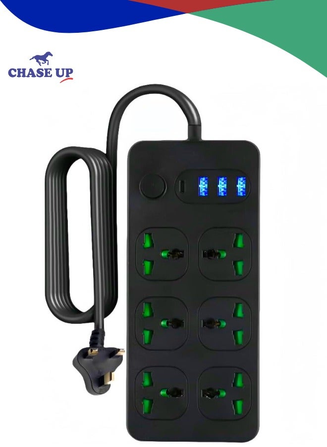 Chase Up 6-Outlet Extension Cable, Extension Lead with 4 USB, 2M Extension Cord Multi Plug Adapter Socket for Home Office - Image 1