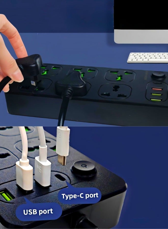 Chase Up 6-Outlet Extension Cable, Extension Lead with 4 USB, 2M Extension Cord Multi Plug Adapter Socket for Home Office - Image 2