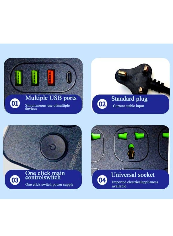 Chase Up 6-Outlet Extension Cable, Extension Lead with 4 USB, 2M Extension Cord Multi Plug Adapter Socket for Home Office - Image 3
