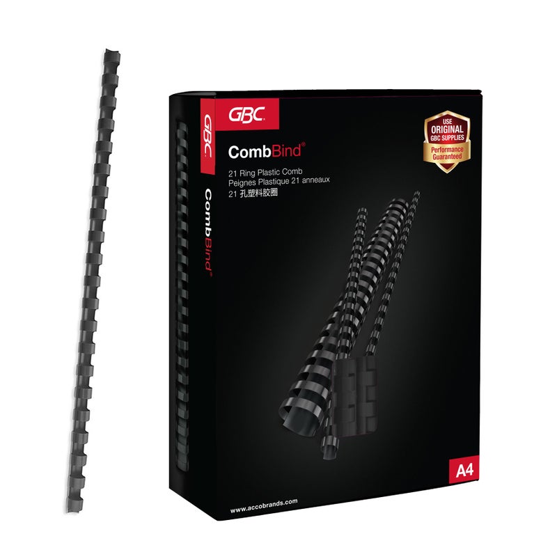 GBC Plastic Binding Combs 21R 16.0mm with 145 Sheet Capacity, Black (Box of 100) - Image 1