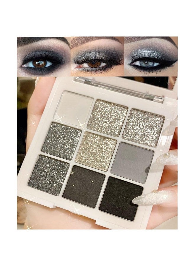 evpct 9 Colors Black Smokey Grey Gray Silver Glitter Shimmer Eye Shadow Makeup Palette Highly Pigmented Black Glitter Eyeshadow Makeup Palette Sombra Negra Para Ojos Para Ojos Brillantes - Image 1