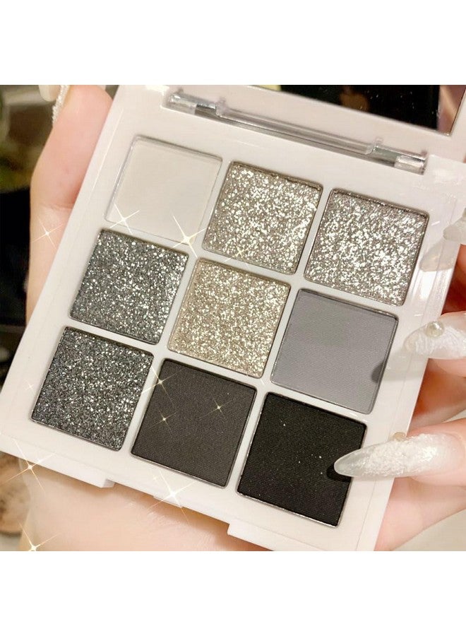 evpct 9 Colors Black Smokey Grey Gray Silver Glitter Shimmer Eye Shadow Makeup Palette Highly Pigmented Black Glitter Eyeshadow Makeup Palette Sombra Negra Para Ojos Para Ojos Brillantes - Image 2