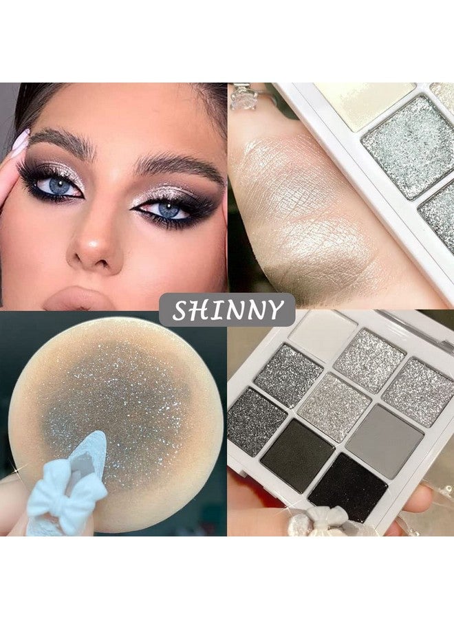 evpct 9 Colors Black Smokey Grey Gray Silver Glitter Shimmer Eye Shadow Makeup Palette Highly Pigmented Black Glitter Eyeshadow Makeup Palette Sombra Negra Para Ojos Para Ojos Brillantes - Image 5