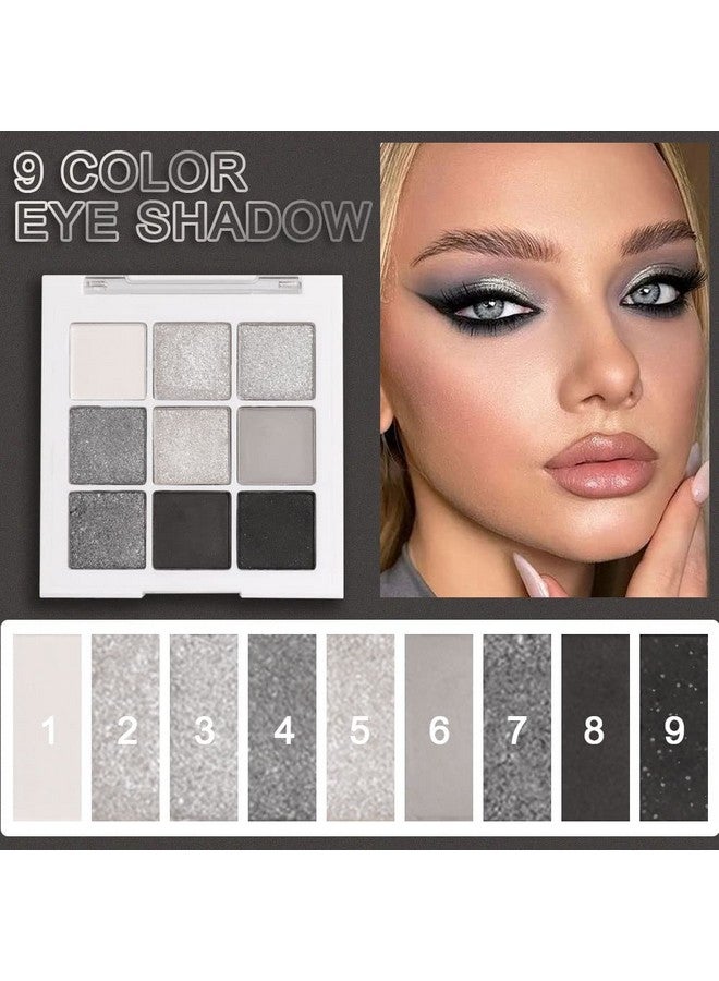 evpct 9 Colors Black Smokey Grey Gray Silver Glitter Shimmer Eye Shadow Makeup Palette Highly Pigmented Black Glitter Eyeshadow Makeup Palette Sombra Negra Para Ojos Para Ojos Brillantes - Image 3