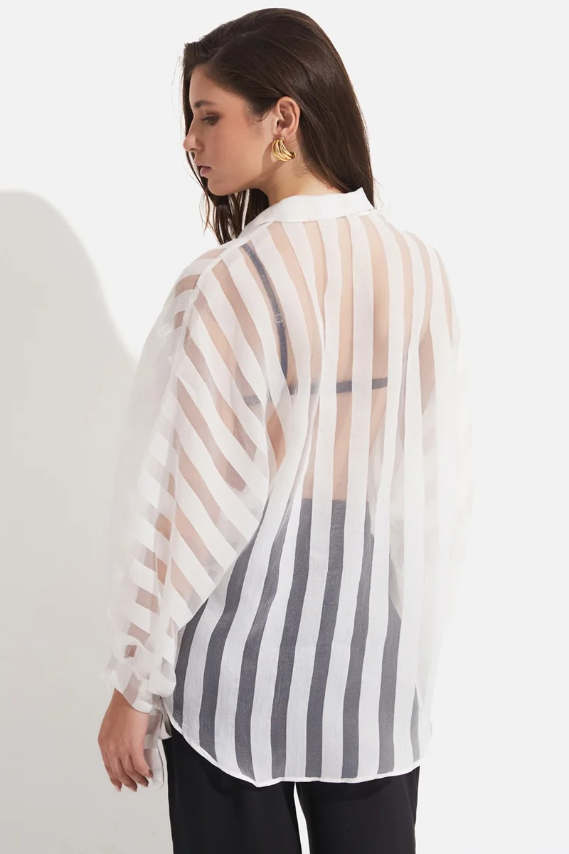 JUNE Women's Exclusive Oversize/loose Cut Transparent Striped Shirt