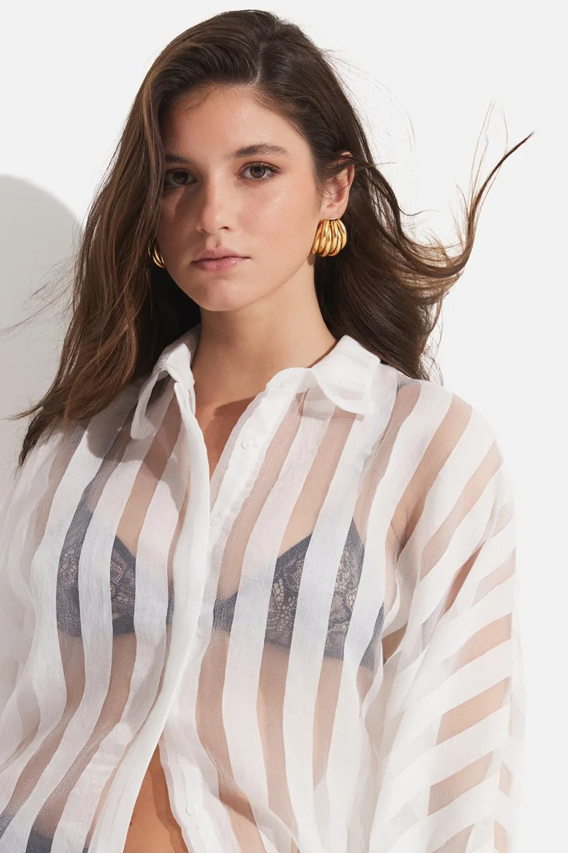 JUNE Women's Exclusive Oversize/loose Cut Transparent Striped Shirt