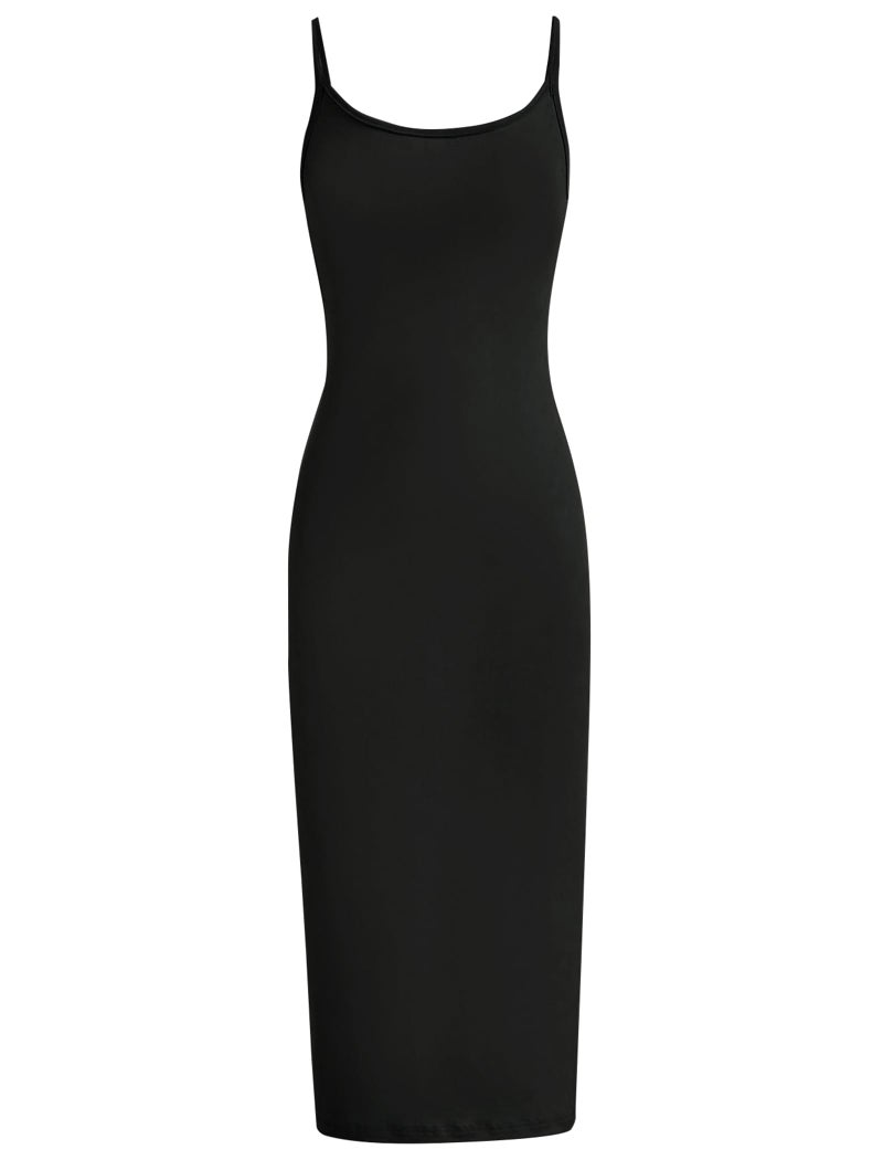 EXARUS Girls Bodycon Dress Maxi Black Tween Long Semi Formal Party Prom Wedding Graduation Dresses Casual Teen Junior Fitted Tight Cami Crew Neck Spaghetti Strap for Kids Girl 10Y - Image 1