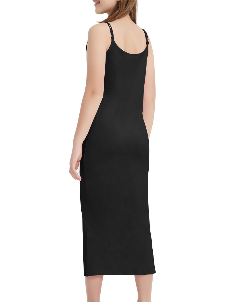 EXARUS Girls Bodycon Dress Maxi Black Tween Long Semi Formal Party Prom Wedding Graduation Dresses Casual Teen Junior Fitted Tight Cami Crew Neck Spaghetti Strap for Kids Girl 10Y - Image 2