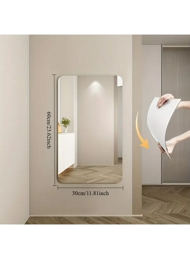 1pc Frameless Self Adhesive Soft Classic Acrylic Full Length Vertical Rectangular Mirror 11.81x23.62 Inch Large Wall Mirror For Bathroom Bedroom Wardrobe Gym Easy Peel And Stick Installation Space Saving Modern Home Decor - Image 2