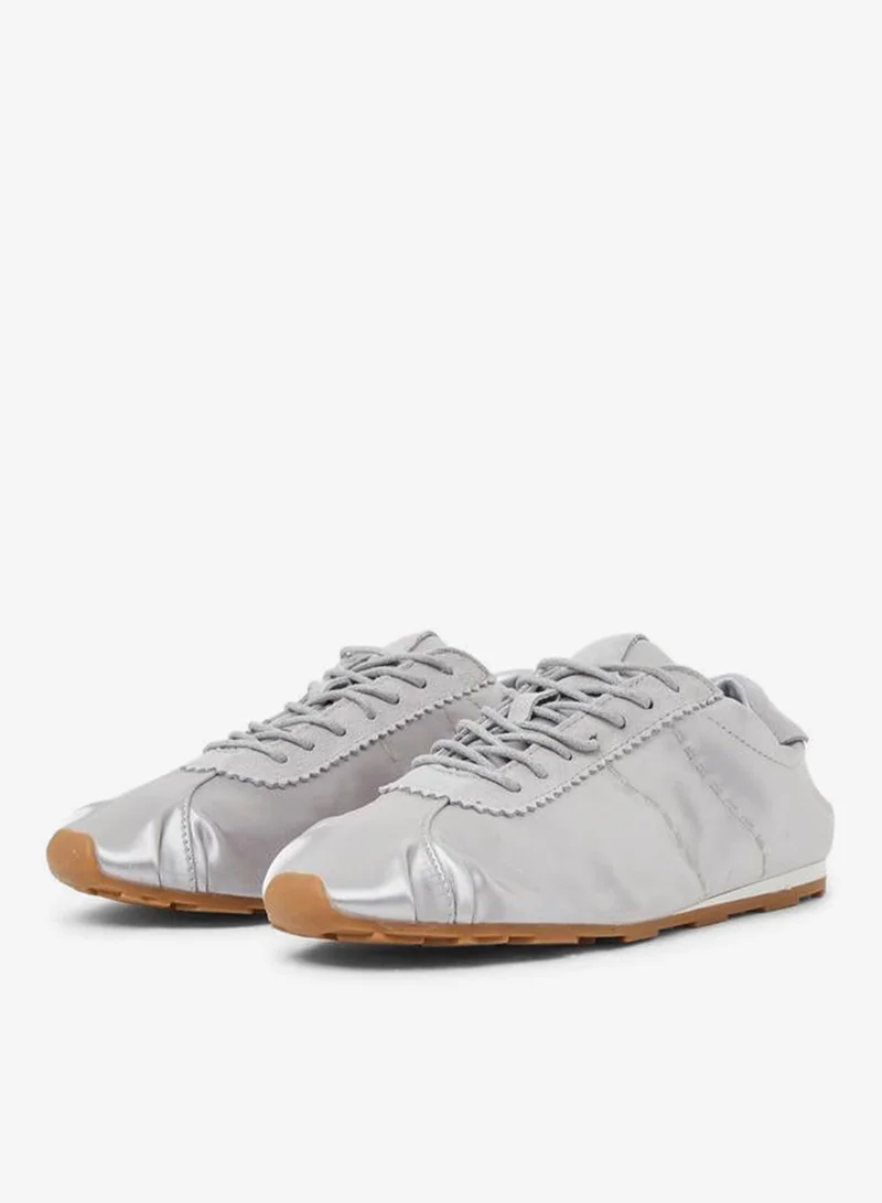 Styli Silver Silver Plain Satin Fitted Cuff Sneakers for Women | Best Price UAE
