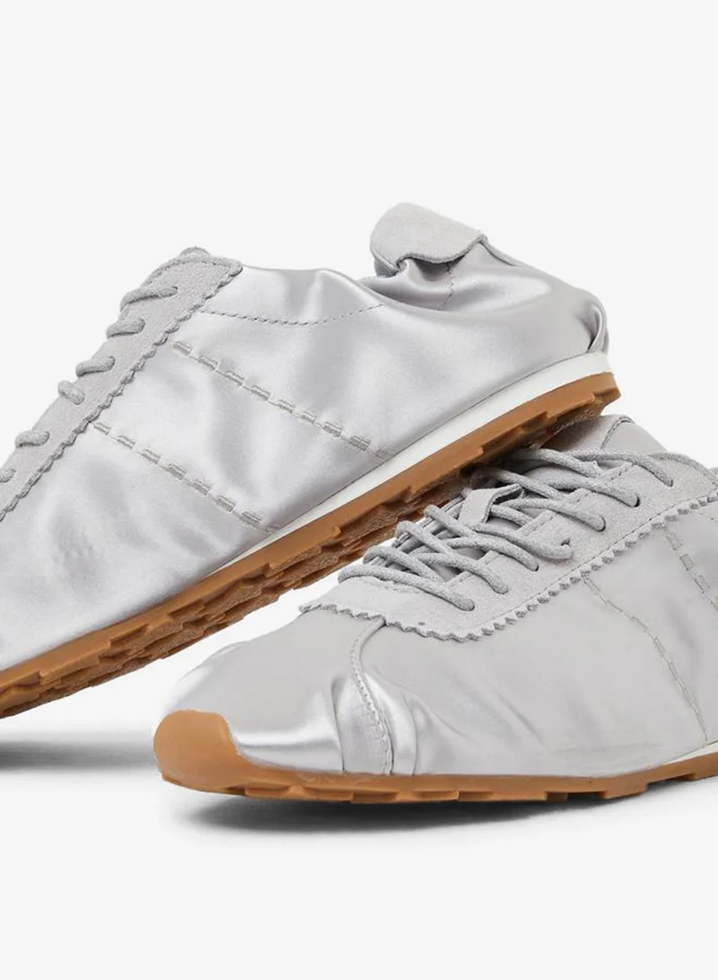 Styli Silver Plain Satin Fitted Cuff Sneakers