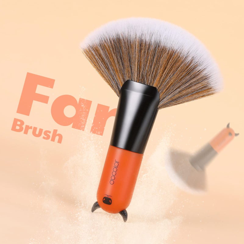 Docolor Fan Brush Professional Face Makeup Brush Highlighting Kabuki Premium Synthetic Hairs Cosmetic Tool, Red BULL Fan Brush - Image 5