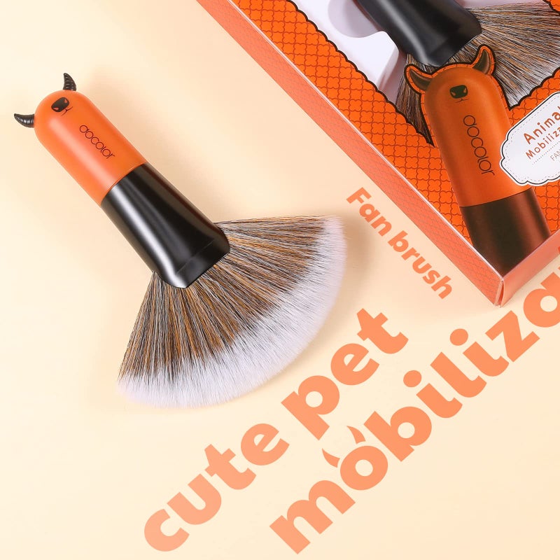 Docolor Fan Brush Professional Face Makeup Brush Highlighting Kabuki Premium Synthetic Hairs Cosmetic Tool, Red BULL Fan Brush - Image 2