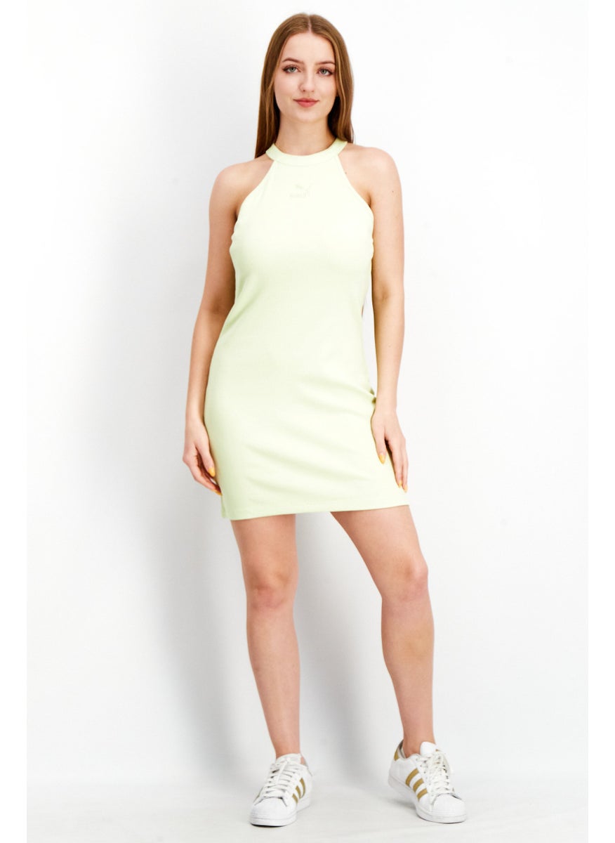 PUMA Women Sportswear Fit High Neck Sleeveless Ribbed Mini Dress, Lime Green  - Image 4