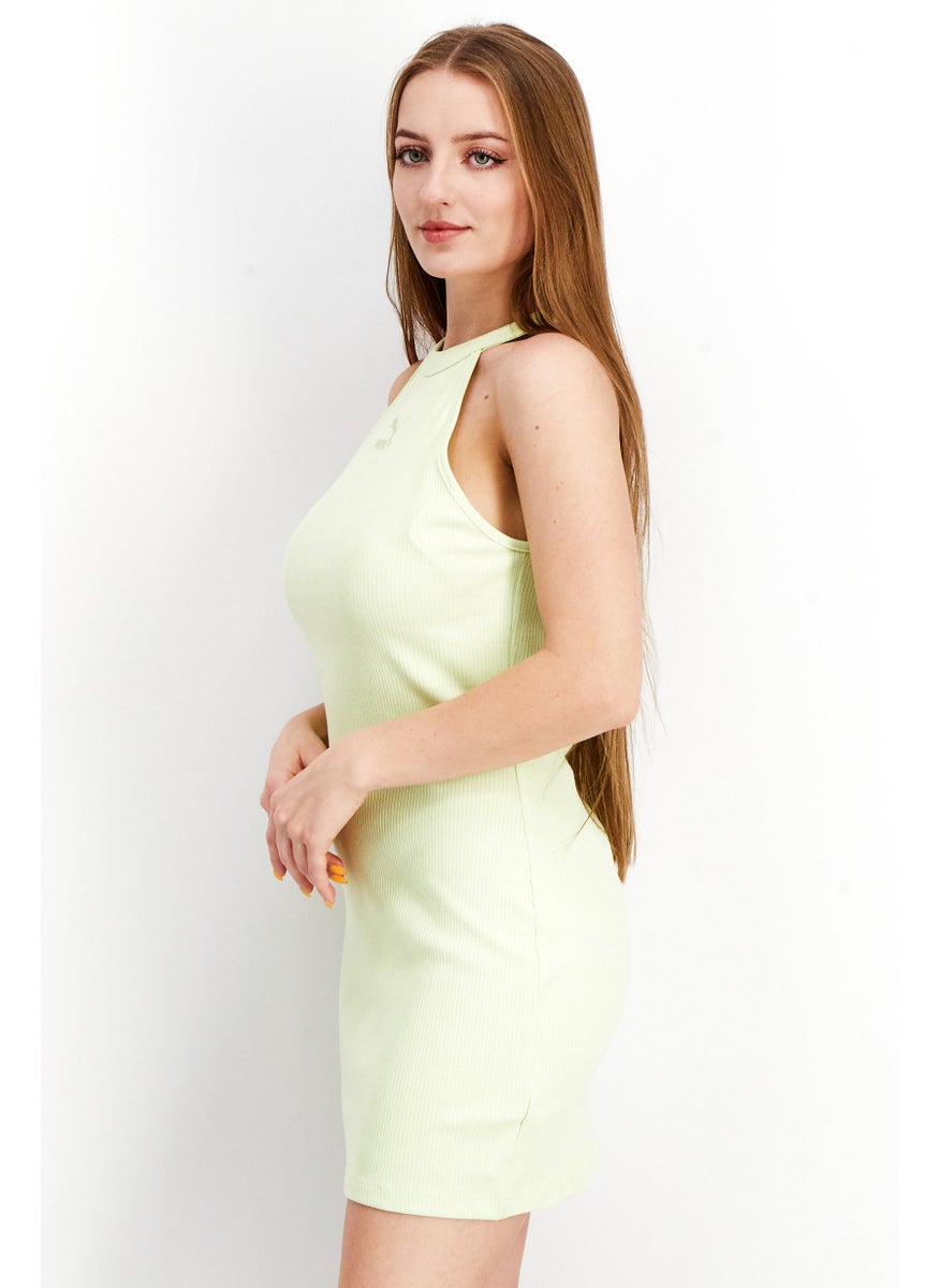 PUMA Women Sportswear Fit High Neck Sleeveless Ribbed Mini Dress, Lime Green  - Image 3