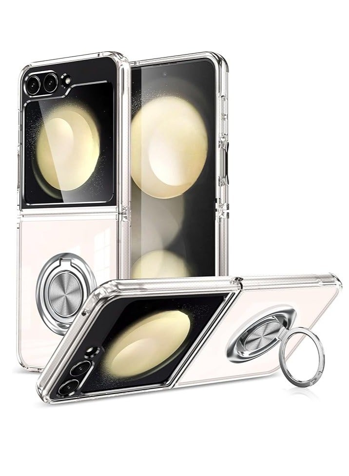 for Samsung Galaxy Z Flip 6 Case Clear with Ring: Magnetic Car Mount Kickstand Anti-Fall Shockproof Protective Phone Cover Case for Galaxy Z Flip 6 Case 5 G 2024 - Image 1
