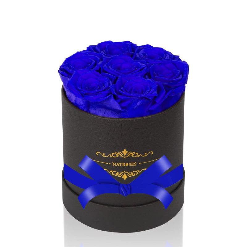 NATROSES 7 Piece Preserved Roses in a Box Preserved Flowers for Birthday Flower Gifts for Mothers Day Royal Blue