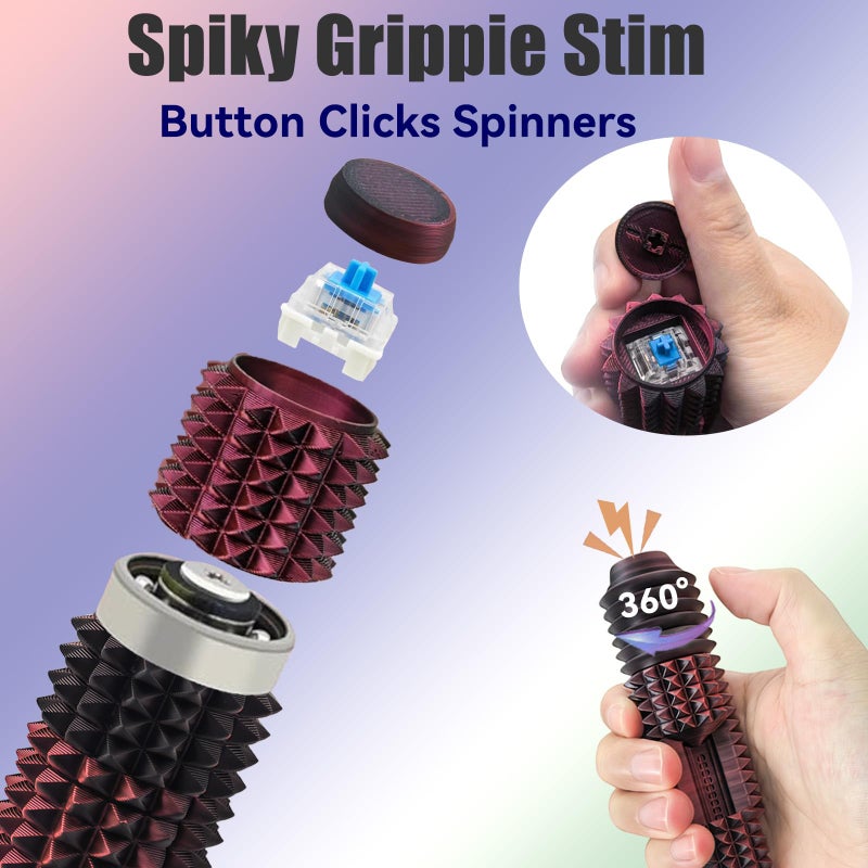 Deiviko Button Clicks, Spinners, Portable Stim Tool, Little Ouchies 5-in-1 Design for Stress Relief, Spiky Grippie Stim, 3D Printed Toys Pain Stim Fidget, Pocket Mini Fidget Toy Easter Gifts for Kids - Image 3