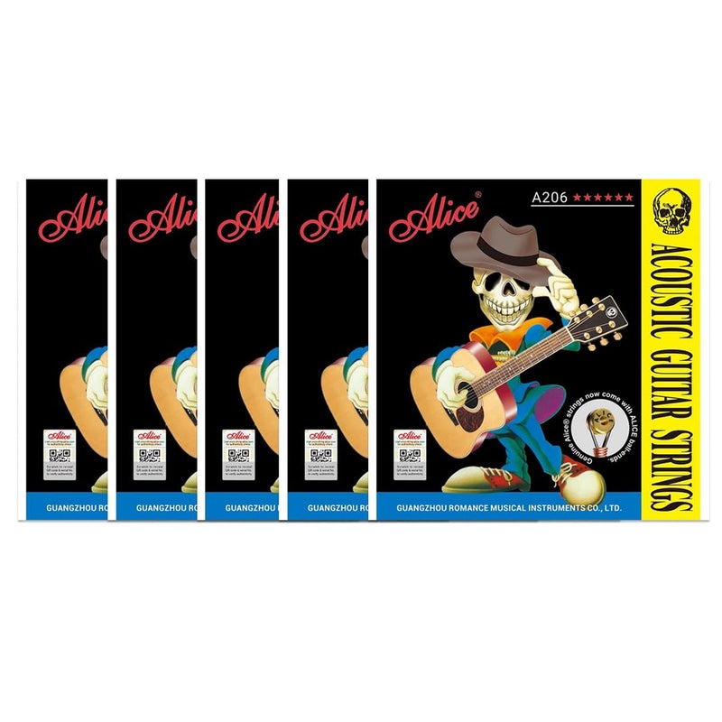 Alice A206 Acoustic Guitar String Set, Staninless Steel Plain String, Copper Alloy Winding, (Phosphor Bronze Color) Anti-Rust Coating PACK OF 5 - Image 2