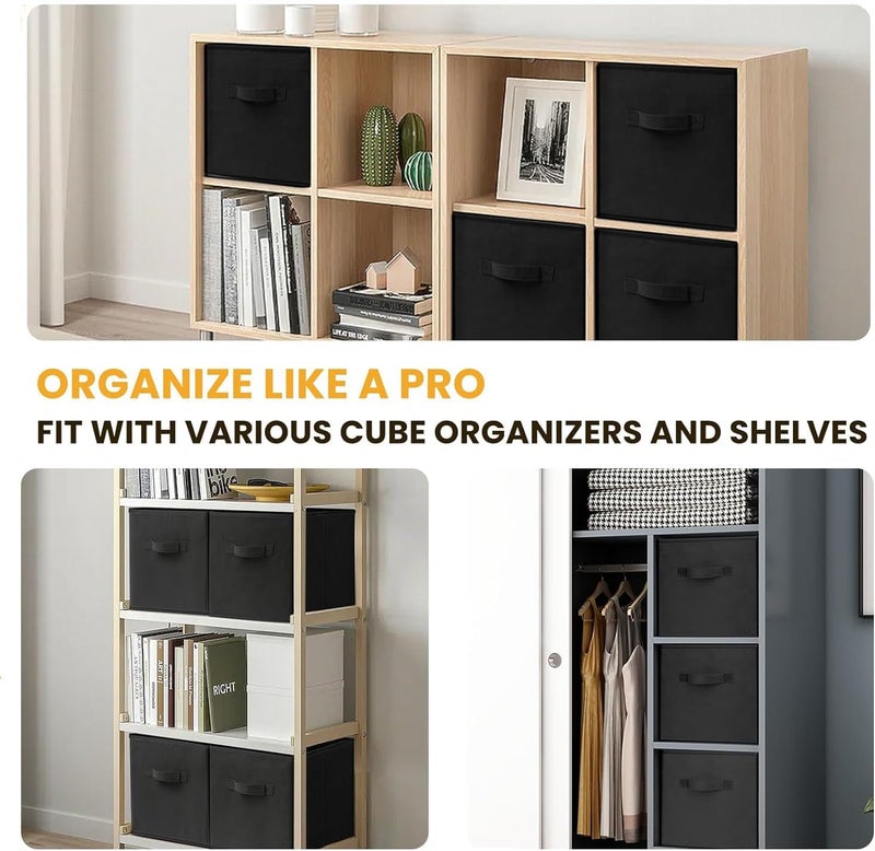 SWIUKPHE Large Storage Cubes,Foldable basket Organizer for storeg,can ues in Drawer for organiz the Closet And Toys Storage Bin - 4 Pack Collapsible Storage Baskets with Handles (Black) - Image 4