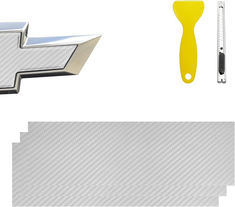BLAKAYA Compatible with 11.8" x 4" Bowtie Emblem Wrap Kit for Chevy Logo Overlay Vinyl Wrap with Spatula and Cutter 3 Pcs White - Image 1