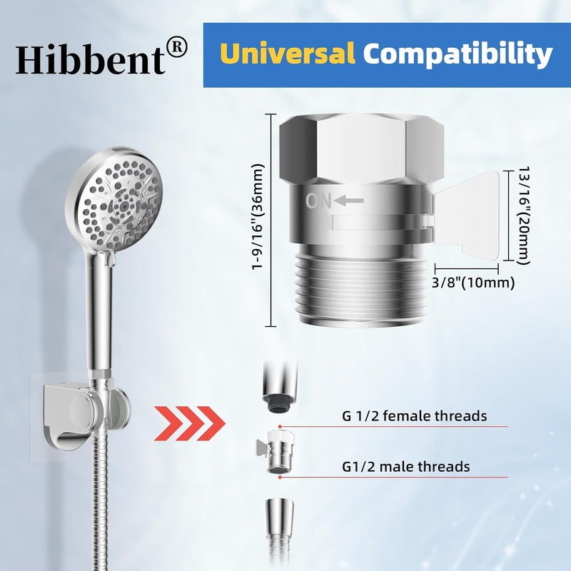 Hibbent All Metal 2 Pack Shower Head Flow Control Valve, G1/2 Brass Shut-off Valve with Metal Handle Lever, Shut OFF Water Flow Control Regulator for Handheld Shower, or Bidet Sprayer, Chorme - Image 4