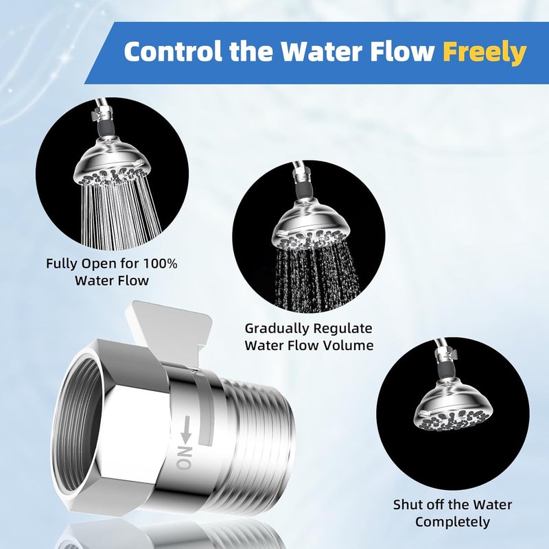 Hibbent All Metal 2 Pack Shower Head Flow Control Valve, G1/2 Brass Shut-off Valve with Metal Handle Lever, Shut OFF Water Flow Control Regulator for Handheld Shower, or Bidet Sprayer, Chorme - Image 3