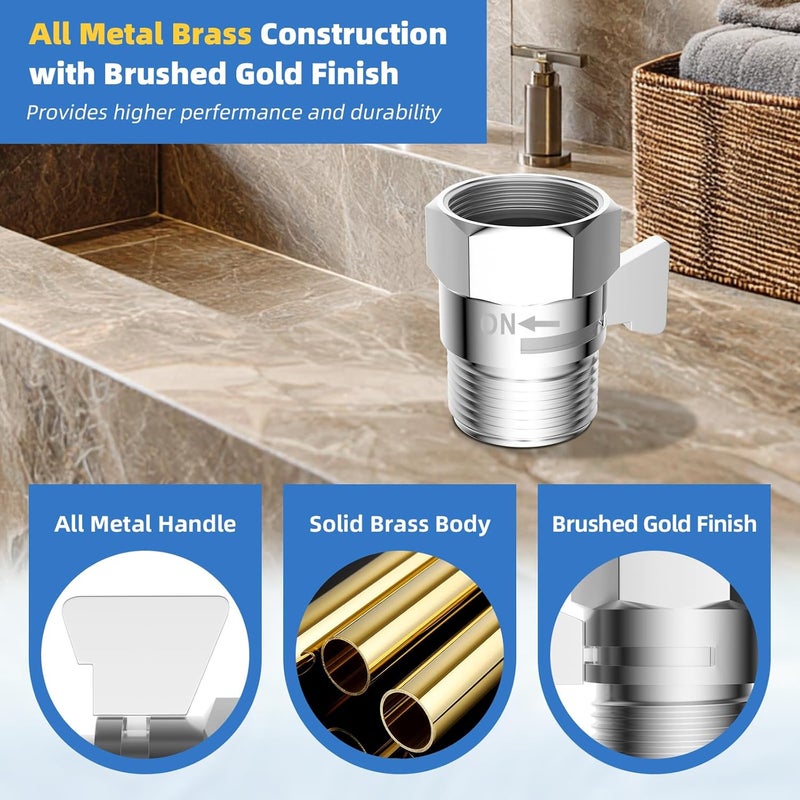 Hibbent All Metal 2 Pack Shower Head Flow Control Valve, G1/2 Brass Shut-off Valve with Metal Handle Lever, Shut OFF Water Flow Control Regulator for Handheld Shower, or Bidet Sprayer, Chorme - Image 2