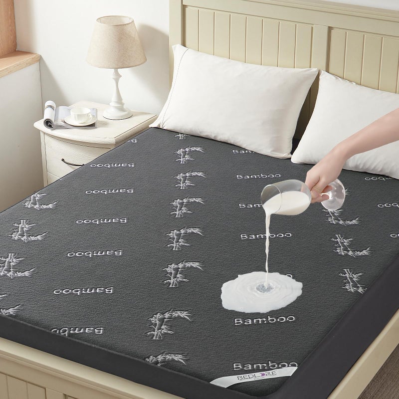 BEDLORE King Size Waterproof Mattress Protector Soft Mattress Cover Fitted with Deep Pocket 618 Breathable  Cooling Noiseless Mattress Pad Machine WashableGray