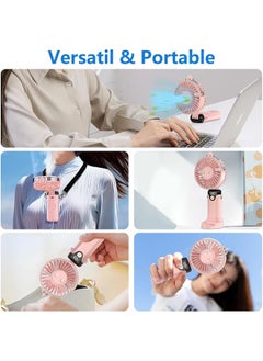 Necomi Handheld Misting Fan 3 In 1 Personal Fan With Water Tank Misting Double Nozzle Design 6 Speed Strong 180°Foldable Power Display Usb Charging Can Hang Neck Mobile Phone Holder For Outdoors Pink  - Image 2