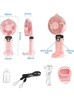Necomi Handheld Misting Fan 3 In 1 Personal Fan With Water Tank Misting Double Nozzle Design 6 Speed Strong 180°Foldable Power Display Usb Charging Can Hang Neck Mobile Phone Holder For Outdoors Pink  - Image 4