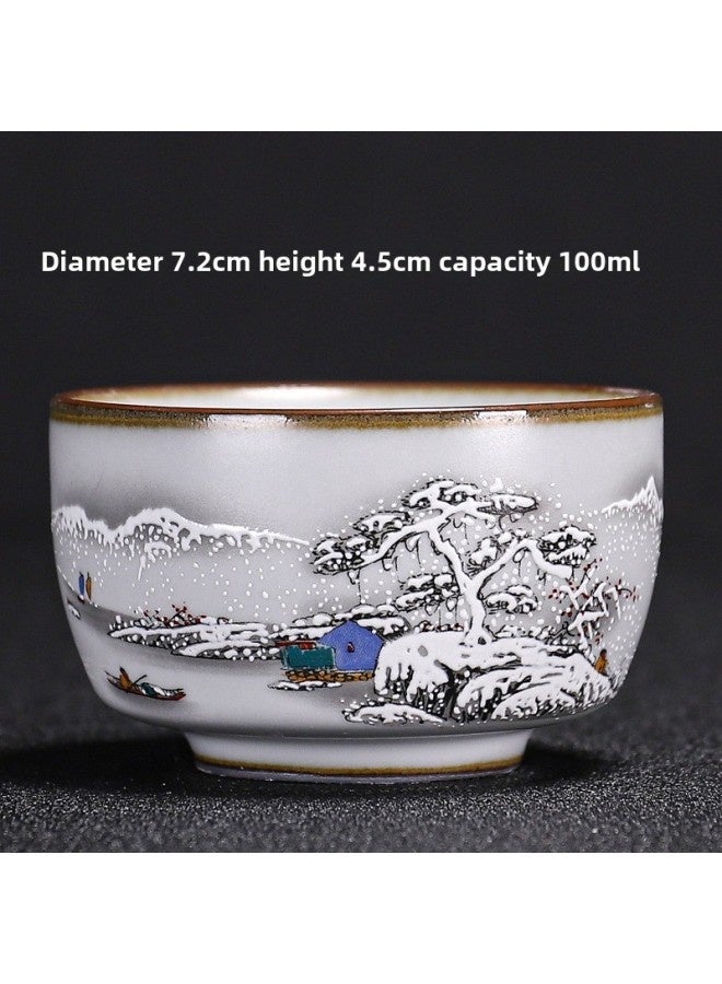 Ru Kiln Teacup Master Cup Individual Single Cup Open Piece Ice Flower Glaze Ceramic Tea Tasting Cup Kung Fu Tea Set Tea Bowl Gift Box-Color:Ru Kiln Moon White Wenquan Cup-snow Scenery Collect And Purchase To Get A Tea Towel-Capacity:Other - Image 1