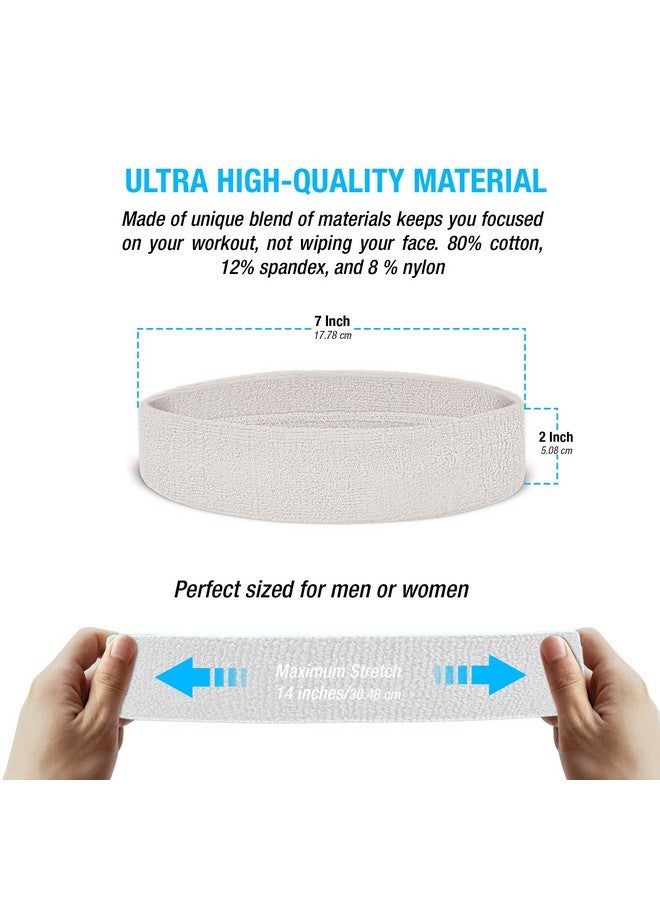 Suddora Head Sweatbands - Athletic Cotton Terry Cloth Headbands For Sports (White) - Image 3