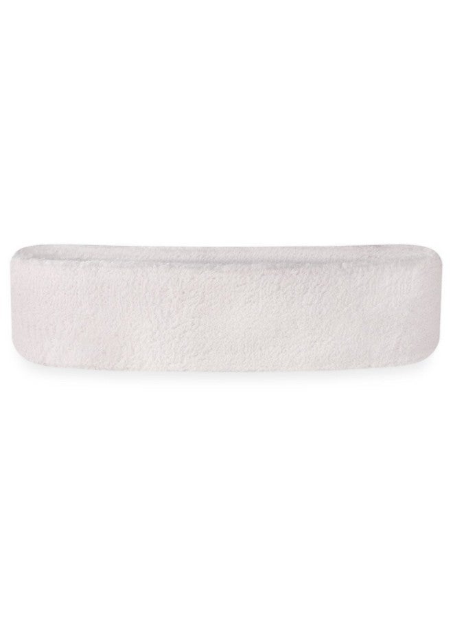 Suddora Head Sweatbands - Athletic Cotton Terry Cloth Headbands For Sports (White) - Image 1