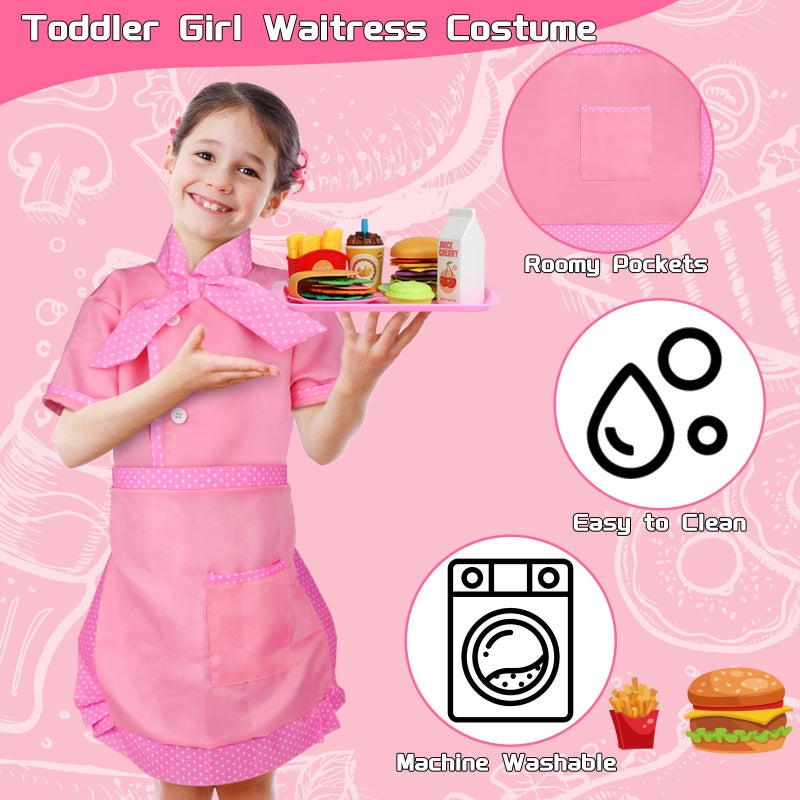 Magic4U Restaurant Playsets for Kids  Waitress Role Play Costume Set for Girls 60 Pieces Food Playset with Girls Apron Diner Playset for Kids Play Restaurant Pretend Restaurant Playset for Kids Age 3 - Image 3