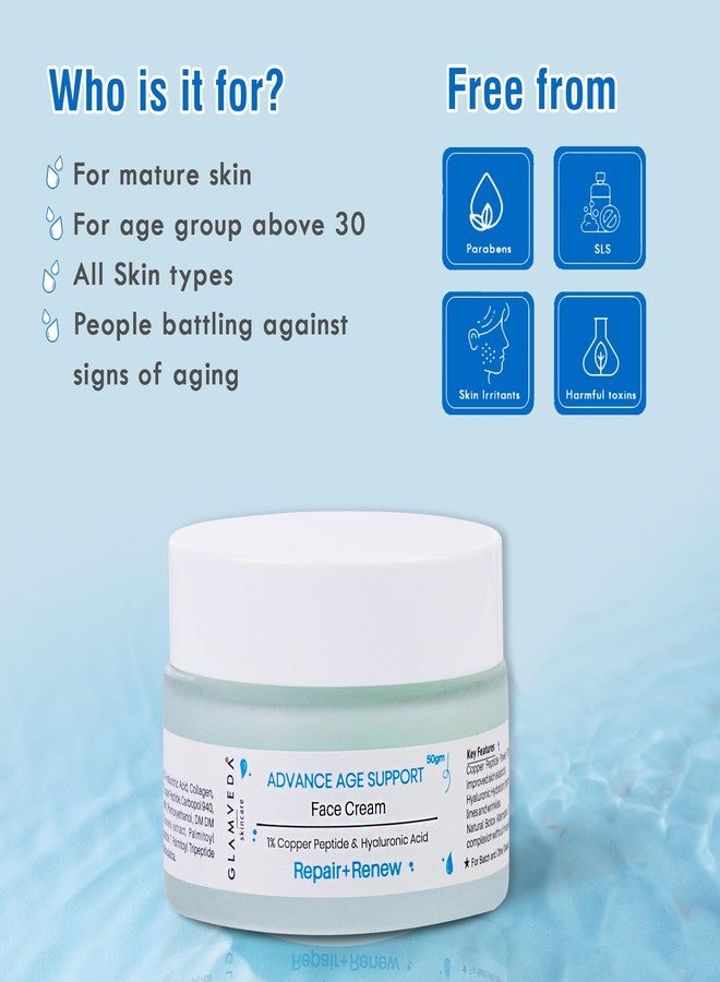 Glamveda 1% Copper Peptide & Hyaluronic Acid Moisturizer Cream- 50g | Reduces Fine Lines & Wrinkles Deep Moisturizing Face Cream | For Men & Women | All Skin Type - Image 5